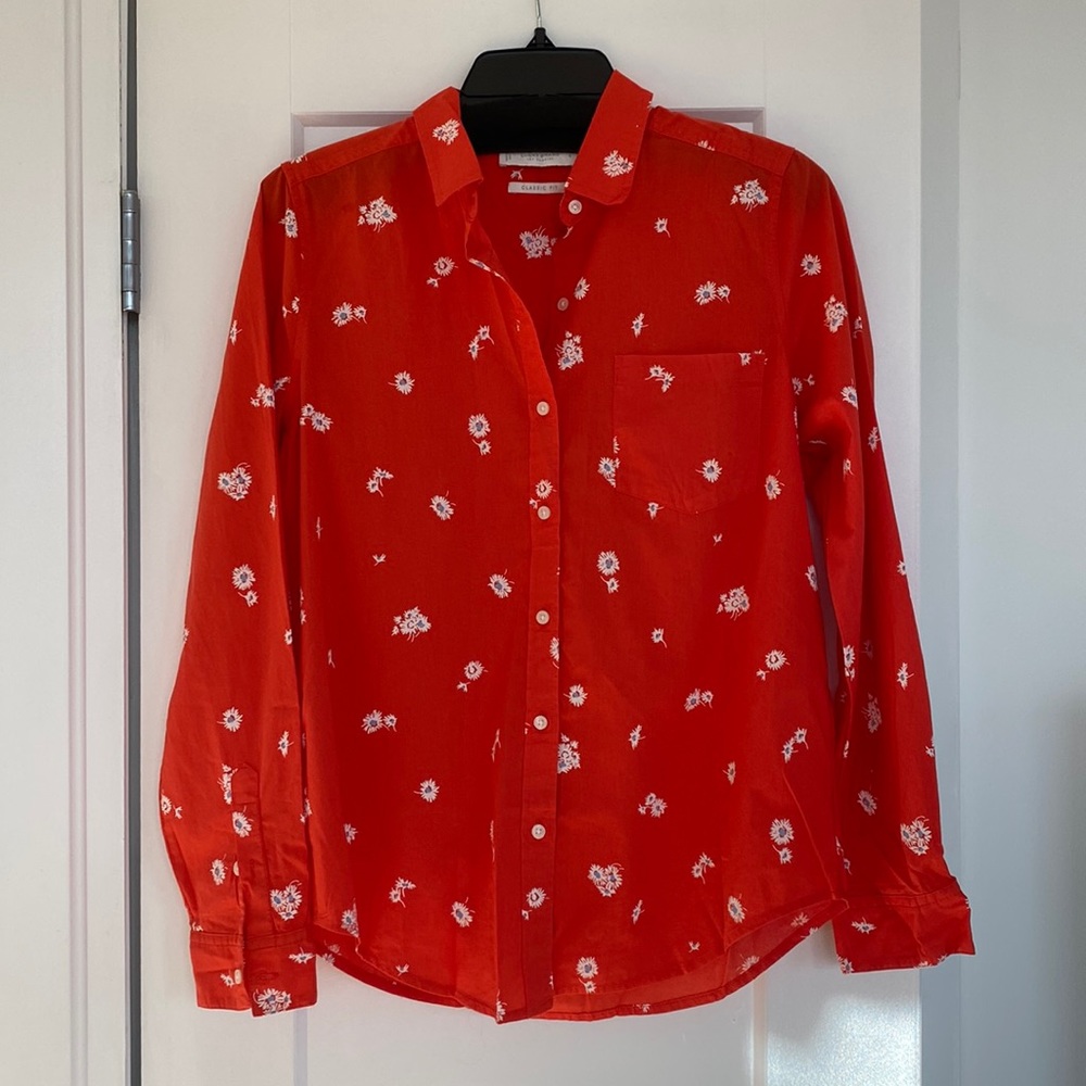 Lucky Brand Top | NWT | Button Up Shirt SM Red Floral Long Sleeve Classic Fit